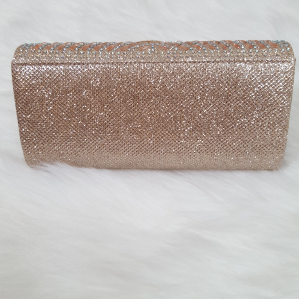 Rose Gold Clutch With Rhinestones Embellishment - Picture 6 of 7